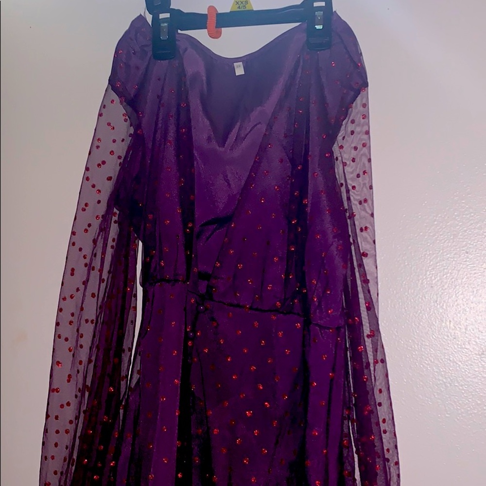 Cute boutique purple sexy see through sleeve top